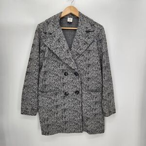 Cabi Agent Jacket Womens Medium Black Herringbone Mid Length Double Breasted